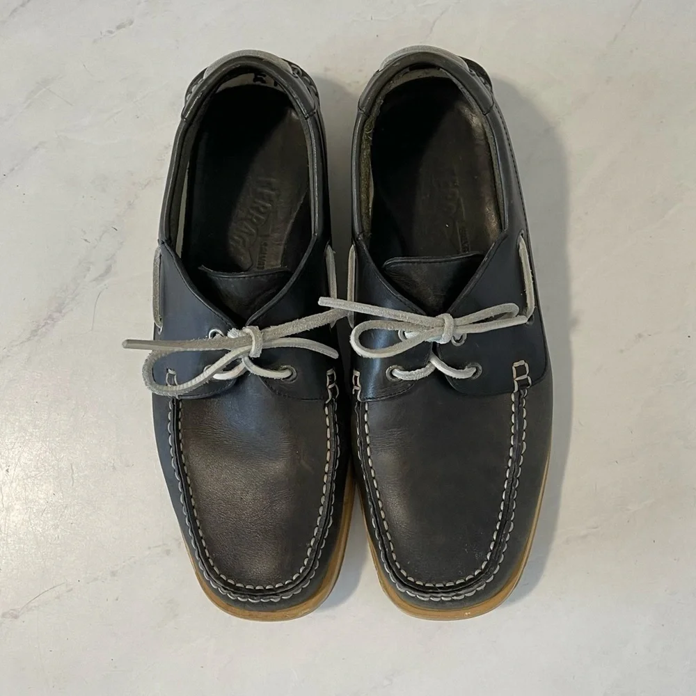 Salvatore Ferragamo For Nautor Challenge Navy Blue Leather Boat Shoes Size 8.5 D